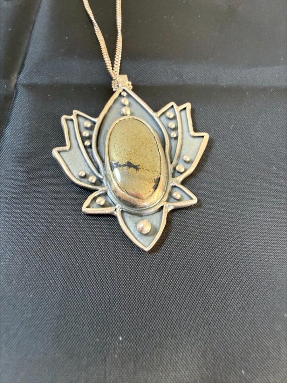 Acid Queen OOAK Lakshmi's Lotus Necklace Pyrite Sterling Silver & 22" Chain - Picture 4 of 10
